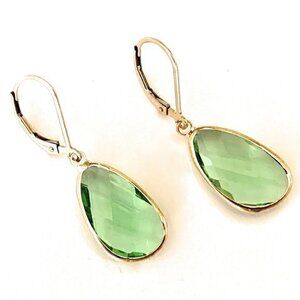 Green Glass Earrings 14K Gold Filled Leverbacks Womens Handmade in USA
